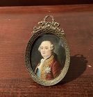 French Louis XVI Miniature Portrait GILT oval frame 5x3” watercolor