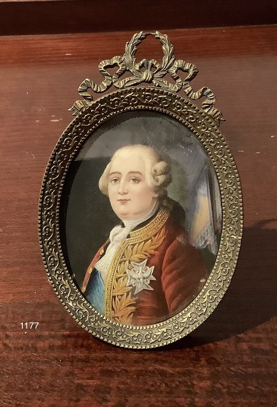 French Louis XVI Miniture Portrait GILT oval frame 5x3” watercolor