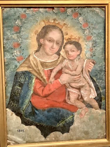 Mexican Icon Madonna Oil Painting Eighteenth Century 14x10”