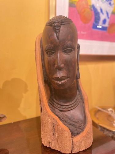 African Maasai Woman Wooden Bust