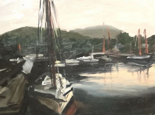 Jacqui McBride Harbor On The James River,Virginia,Oil on canvas 16x24”