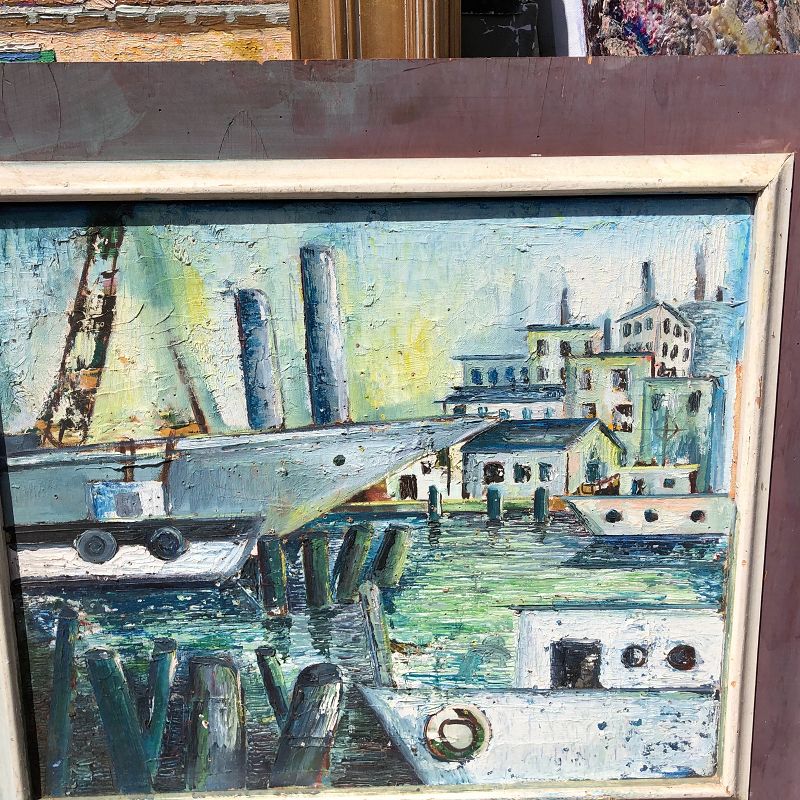 Bridgeport Harbor Cubist Oil 1930