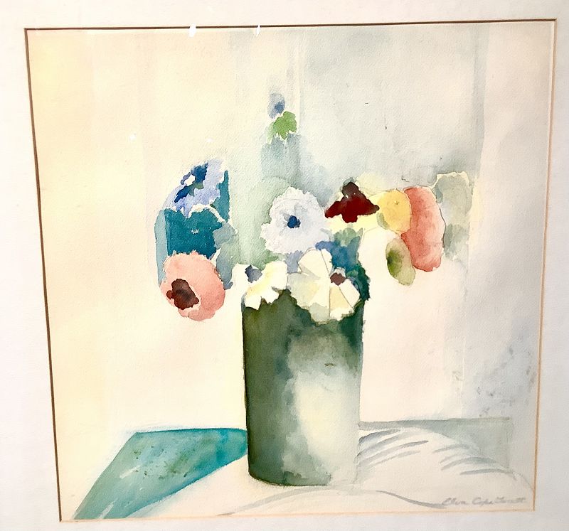 Artist Elva Cope Garrett Floral Study in Watercolor 25x25” circa 1940