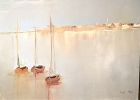 Igal Ram Israel artist signed Harbor Scene Oil 23x31”