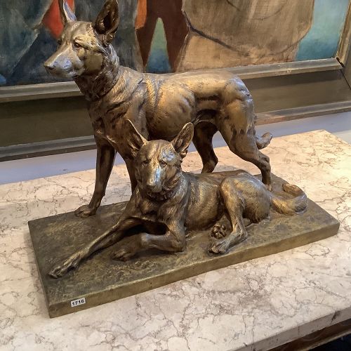 Charles Paillet French Artist 1871-1937 German shepherds Bronze