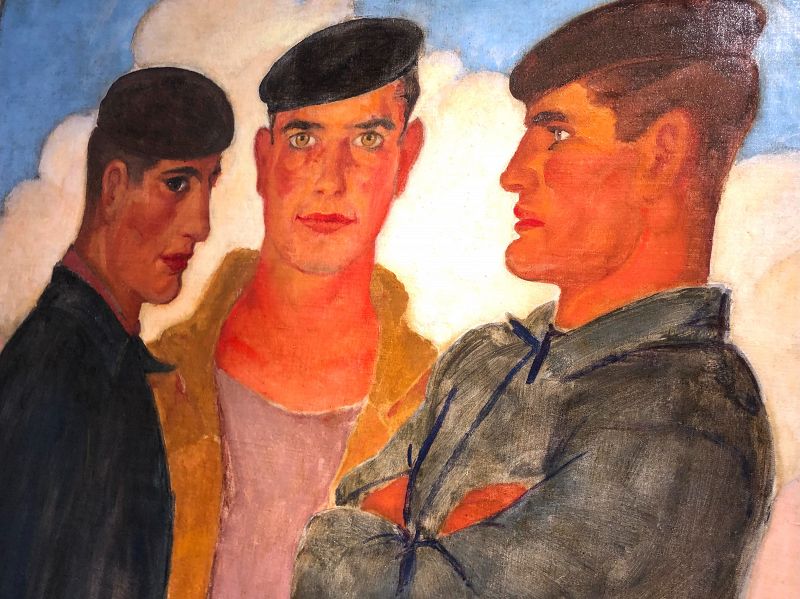 Early Twentieth Century “Los Tres Marineros” Madrid School Oil 47x37