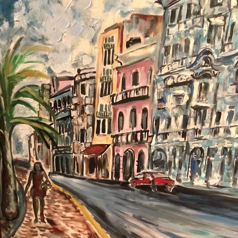 Anne Lane American Master Artist-Street In Old San Juan,P.R. Oil 56x69