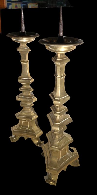 Pair of Important Franco-Italian Solid Brass Candle Sticks 25”