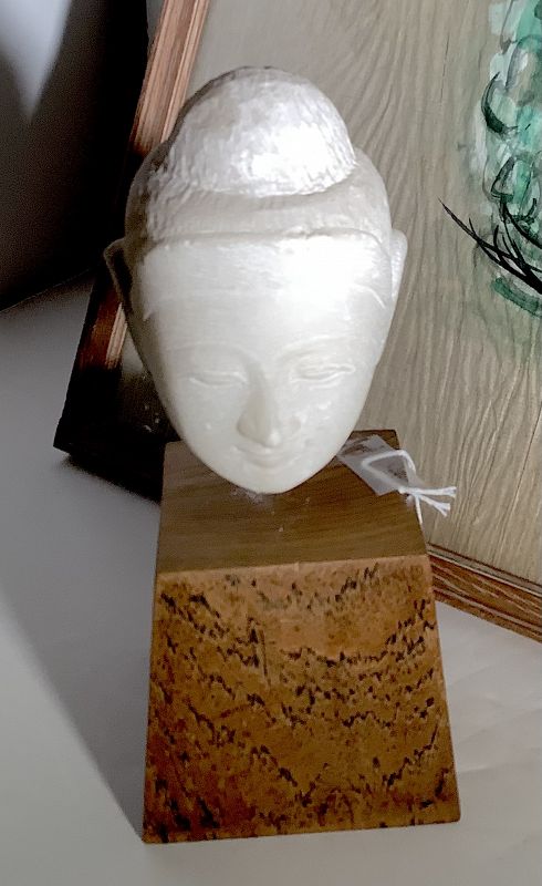 Southeast Asian Alabaster Carved Head of Buddha 9.5”