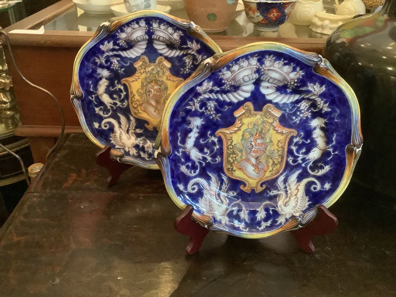 18th Century French Majolica signed “St. Clément” Pair Plates