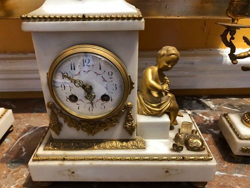 French Gilt Bronze 2nd Empire Ormolu Clock Suite Circa 1840