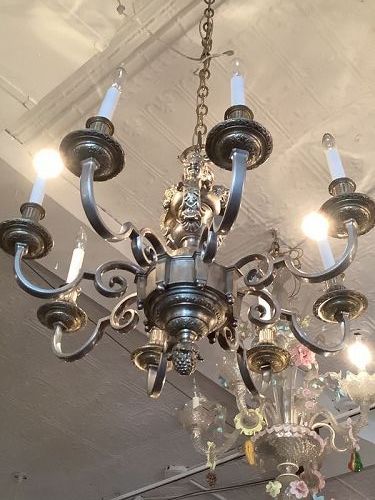 French Renaissance Styles Silver Plate Chandelier Putti Decoration