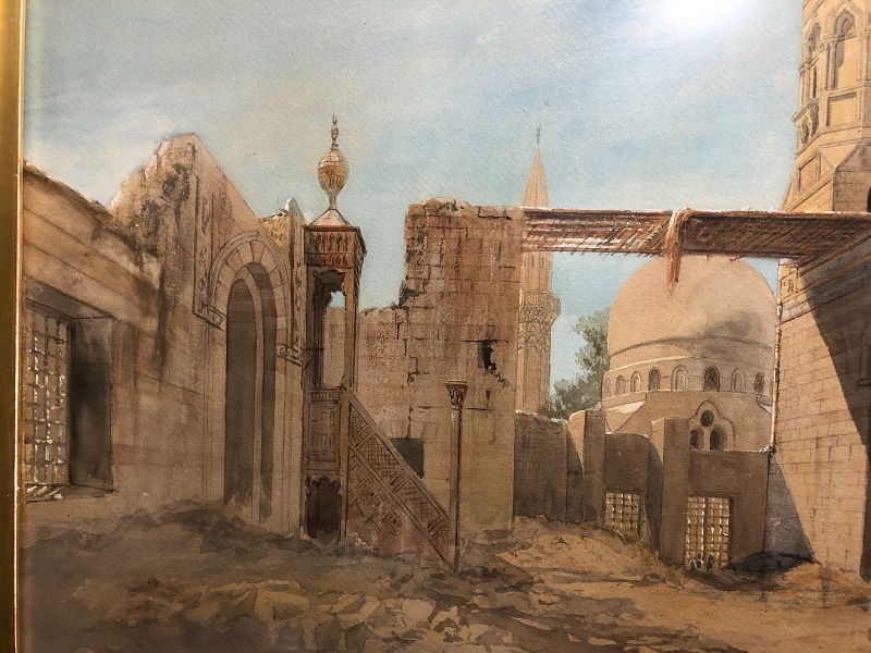 Mosque Painting in Watercolor Signed Wachen 1863 22x29”