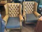 Pair of Chippendale 1940s Leather Tufted Armchairs in Caramel Color