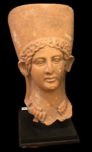 Etruscan Terracotta Sculpture Of A Crowned Woman 15” C.