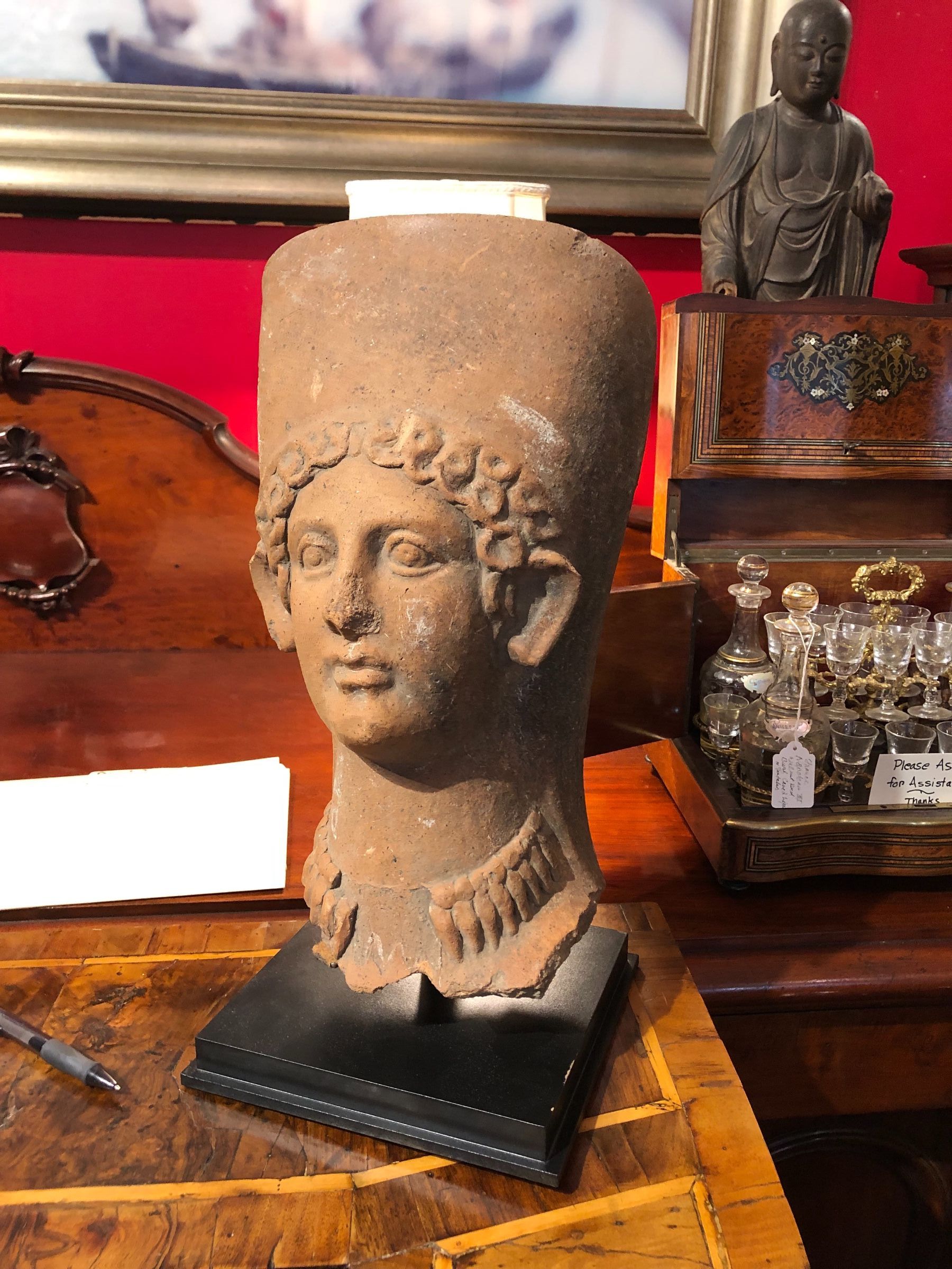 Etruscan Terracotta Sculpture Of A Crowned Woman 15” C.