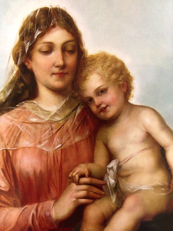 Austrian Artist Hans Zatzka 1859-1945 Madonna & Child 34x22”