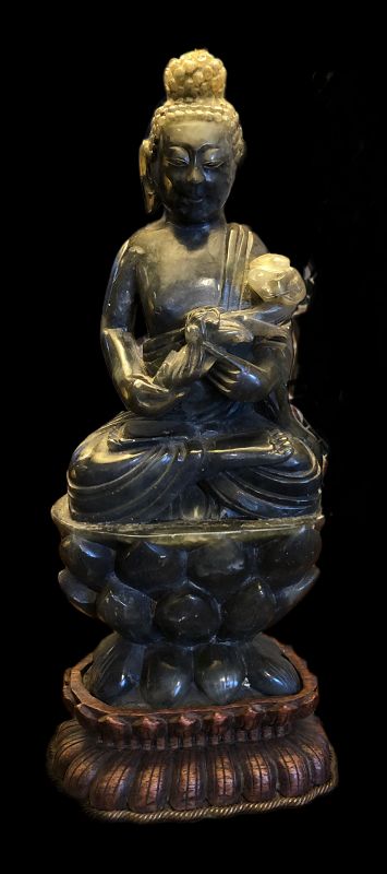 Carved Jade Figurine in the Seated Buddha Position Lamp 19th Century