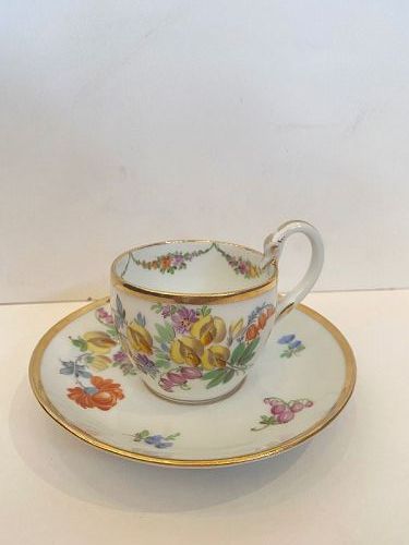 Meissen Porcelain Cup and Saucer,  late 19th Century, made in Dresden