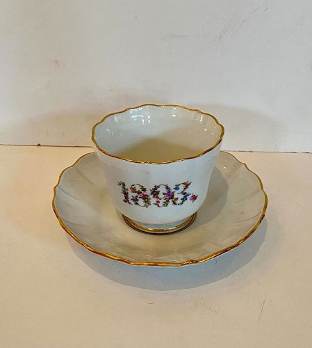 Meissen Porcelain Mug and Saucer with Gold Trim