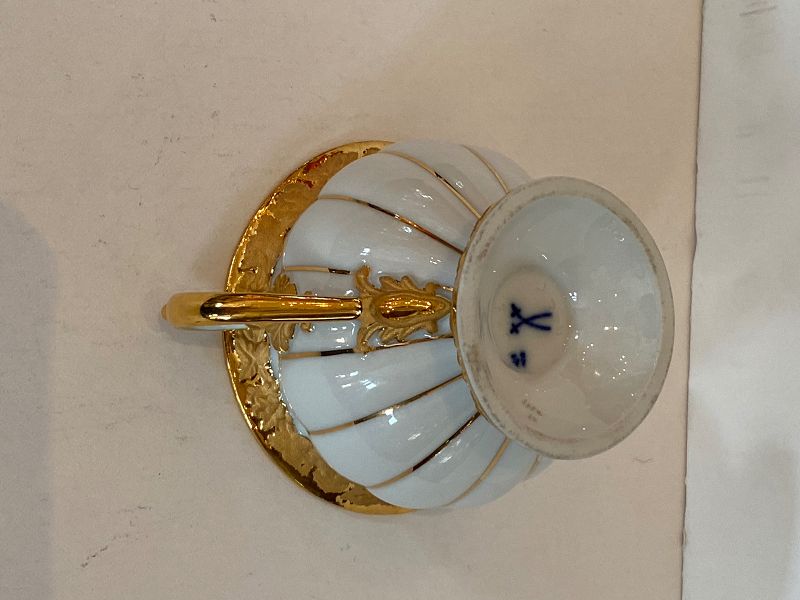 Meissen Porcelain Cup and Saucer with Gold Trimming (item Meissen Porcelain Cup and Saucer with Gold Trimming (item