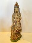 Qing Dynasty  Guanyin Carved Wood 24”