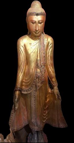 Important Mandalay Buddha Carved Gilt wood Sculpture 64”