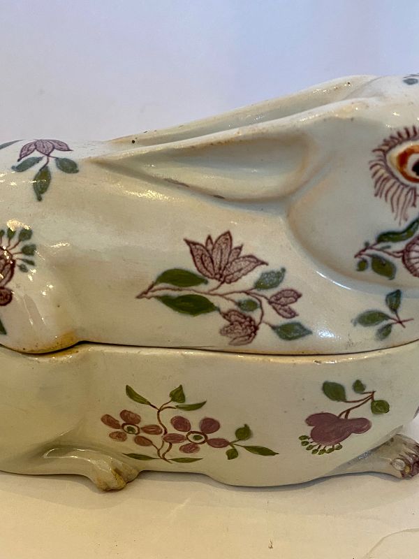 Early 19th Century Carved Faïence Soup Tureen Rabbit 8”x3”