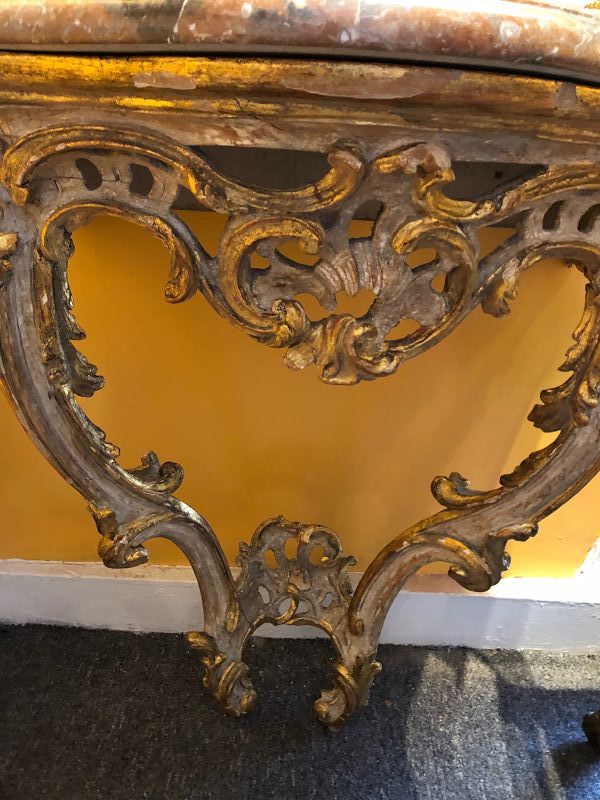 Baroque Console Louis XIV Gilt Carved Wood Marble Top 28x19”