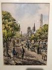 Parisian Artist P. BORTIGZ watercolor of The Left Bank 19x15”