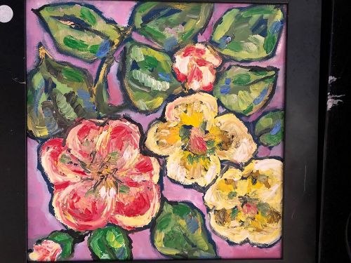 Abstract Floral Study  Oil By American Master Artist Anne Lane 12”x12”