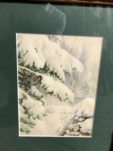 Winter’s Day By Artist Signed Olga Watercolor 13x11” 1940s