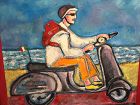 “The Italian Scooter” Oil By Anne Lane American Artist 36x36