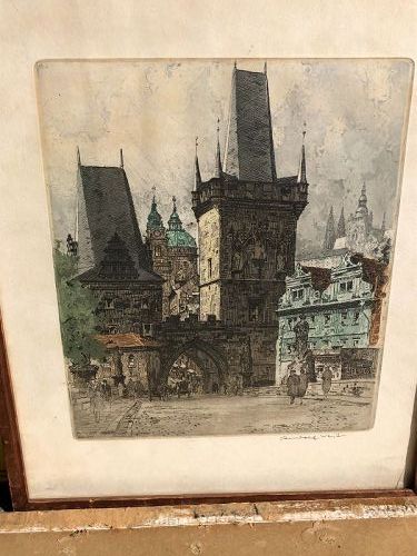 Rudolf Veit 1892-1979 German Artist “Prag” Watercolor Etching