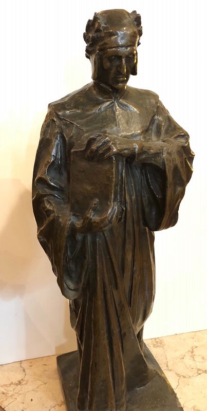 Important Bronze “Dante Alighieri” By Ettore Ximenes 1855-1926 17x6”