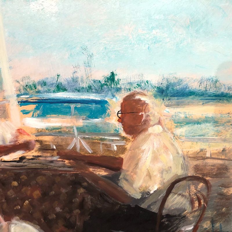 Mario Russo, Italian Artist 1925-2000 “Palm Beach Bar” Oil 16x20”