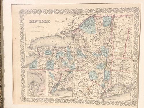 J.H.Colton’s Map Of New York Circa 1855 14x16”