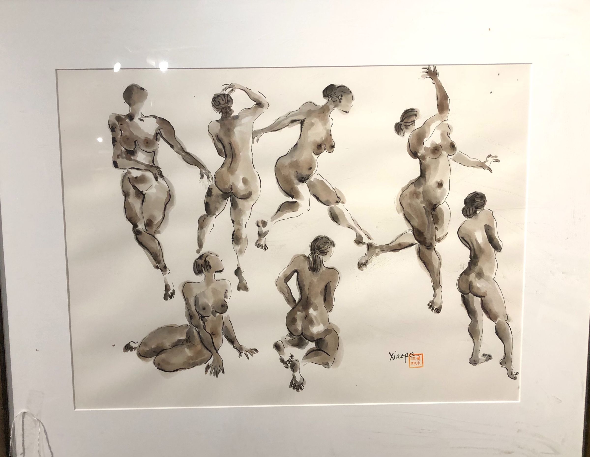 “Nude Gesture Studies”Chinese Ink Drawing Artist Xiaopo Huang 17x23”