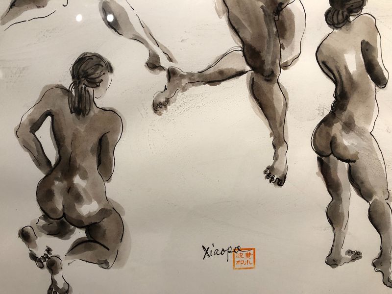 “Nude Gesture Studies”Chinese Ink Drawing Artist Xiaopo Huang 17x23”