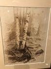 Woodblock Landscape of wooded scene done circa 1900 13x10”