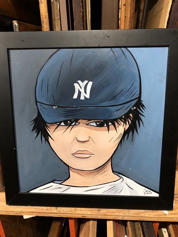 American Artist Paco Lane “Yankees Fan” Oil On Canvas 16x16”