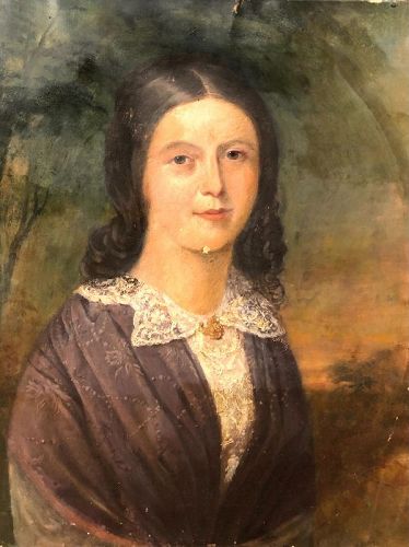 Early American Portrait Circa 1840s Oil Unsigned 30x25”
