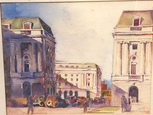 American Artist A. Armstrong  “Washington DC 1934” Watercolor 9x11”