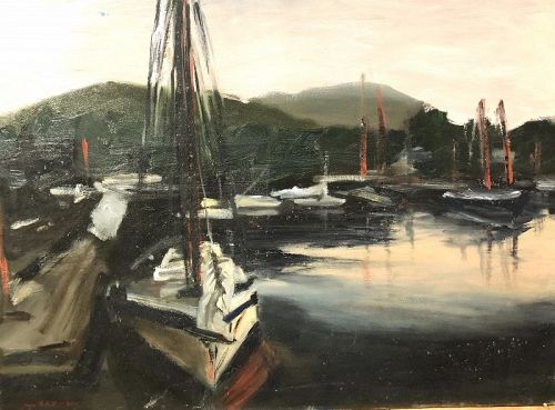 Harbor Scene Oil Unsigned 20x24”