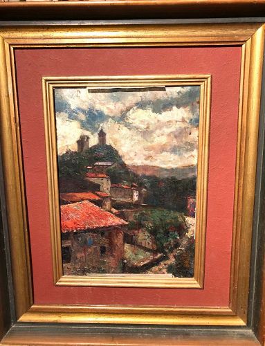 Italian Mountain Top Town Oil Possibly Tuscany 22x18”