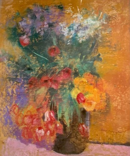 Kathleen Hyland-Nesvig “Still Life with Flowers” Oil Pastel 48x32”
