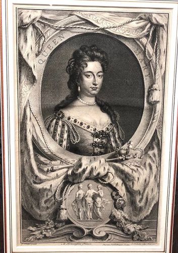 Eighteenth Century Etching Queen Mary 1662-1694 done Circa 1748 14x9”