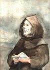 Early Twentieth Century France Watercolor Benedictine Monk 14x10”