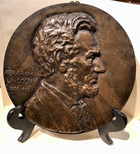 Abraham Lincoln Bronze Rondel Plaque Circa 1909 10.5”