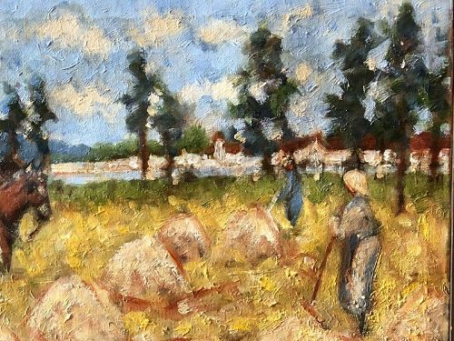 French Master Pierre Montezin 1874-1946 Farm Landscape 14x24”